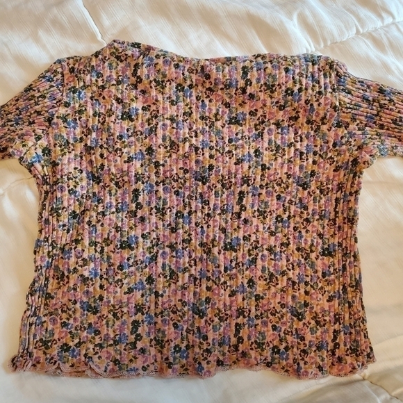 ZARA Baby Girl Floral Ribbed Lettuce Trim Long Sleeve Top 12-18 months - Picture 5 of 6